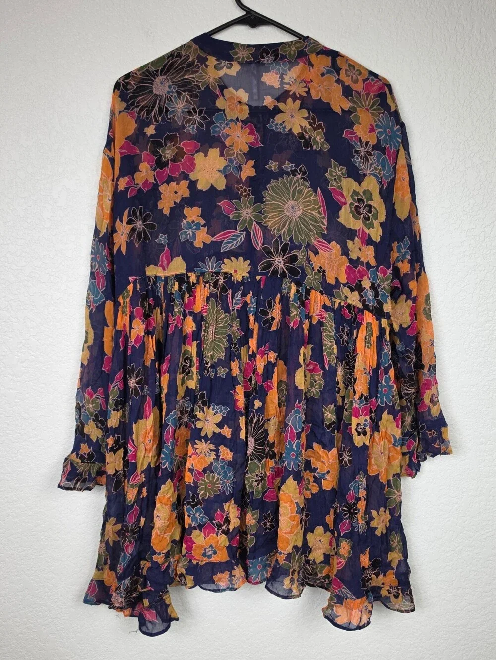 Free People Retro Floral Long Sleeve Mini Shift Dress